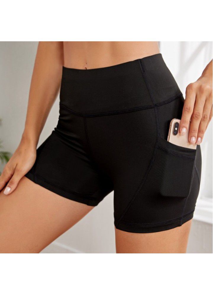 2021 new European and American sports shorts fitness women's mesh splicing tights side pocket cross border Yoga Pants