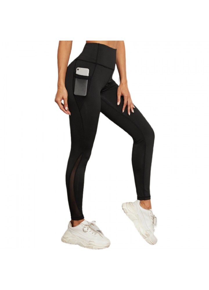 Cross border Yoga Pants Amazon Capris foreign trade running fitness pants European and American mobile phone side pocket sports Leggings