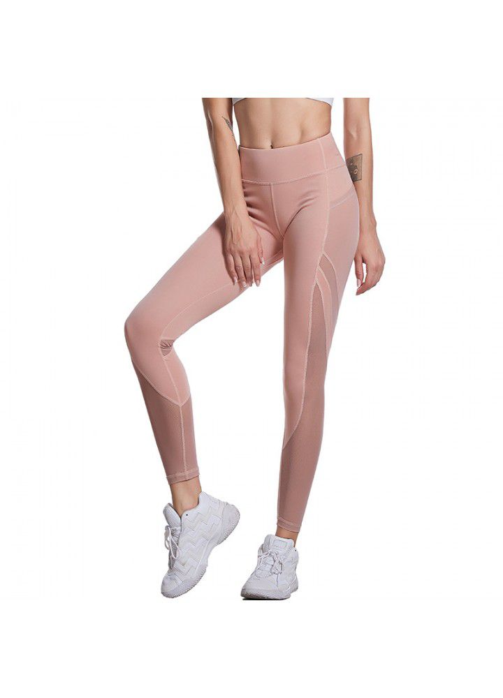 2020 express Fitness Yoga Pants cross border mobile phone pocket sports pants new mesh stitching Leggings in Europe and America