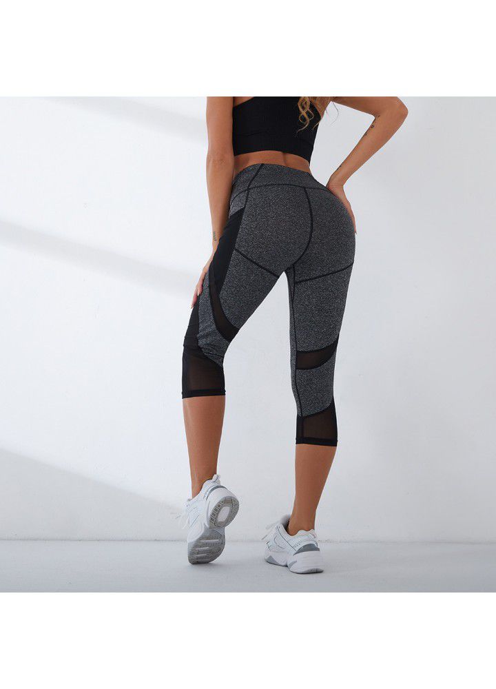 2021 new printed Yoga Pants cross border training high stretch fitness foreign trade pocket Capris women's sports pants