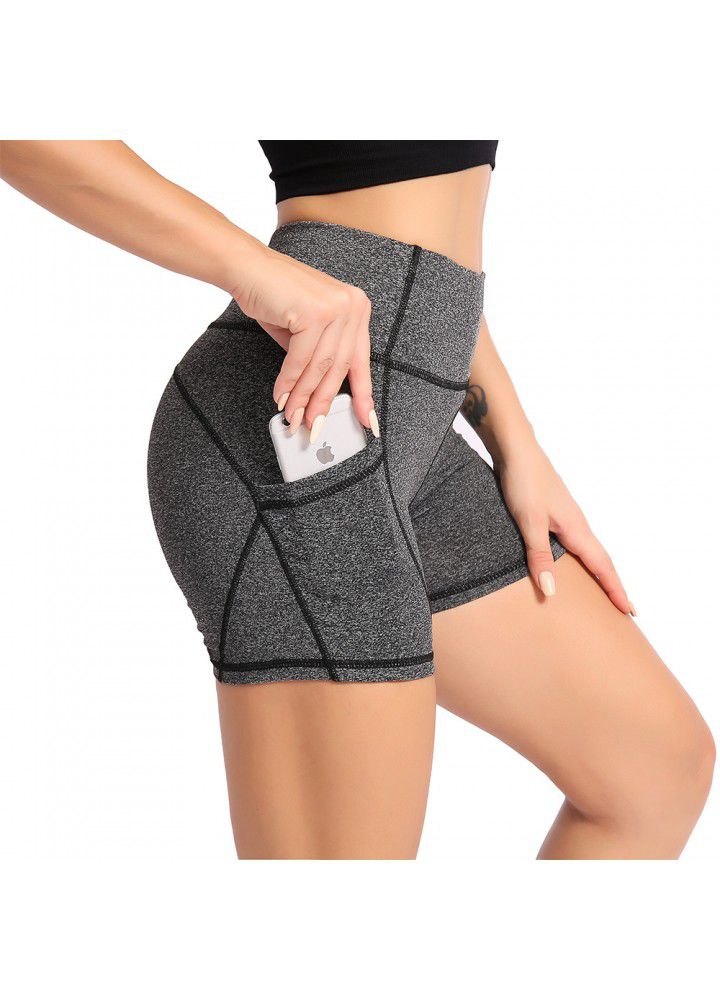 2021 new European and American sports shorts fitness women's mesh splicing tights side pocket cross border Yoga Pants