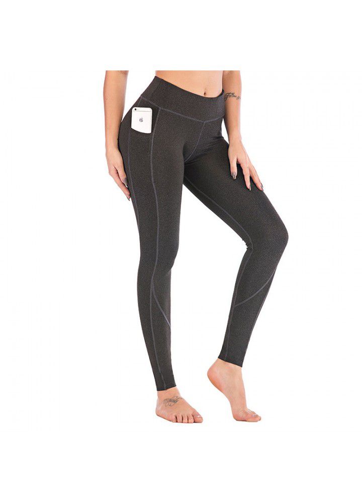 Cross border new quarter Yoga Pants European and American sports pants high waist tight Yoga Pants women's mobile phone pocket fitness pants