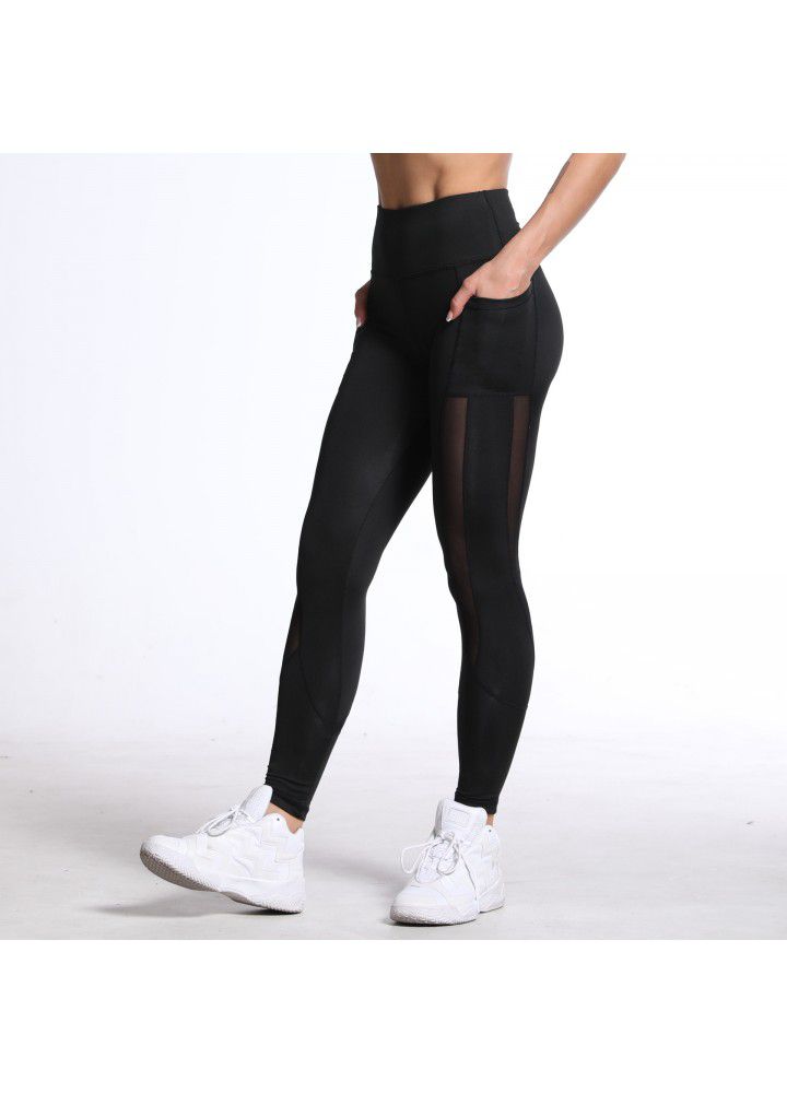 Cross border exclusive Amazon eBay Pocket Yoga Pants women's mesh stitching hip lifting tight sports running fitness pants