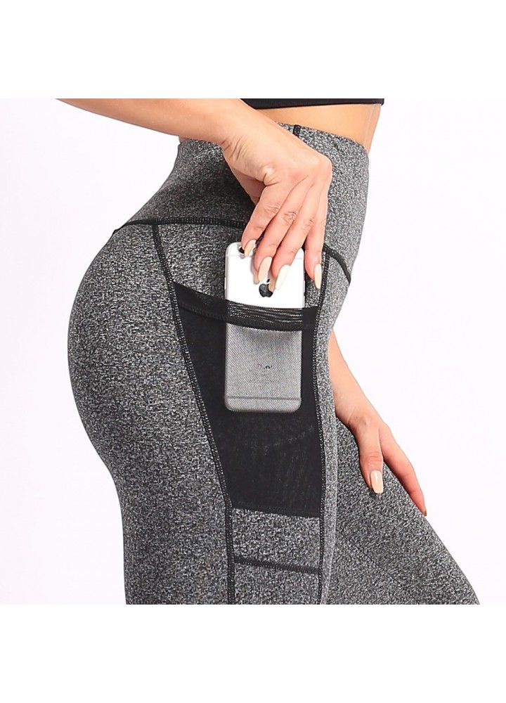 Amazon European and American sports Capris women's side pocket tight high waist fitness pants women's foreign trade fitness pants