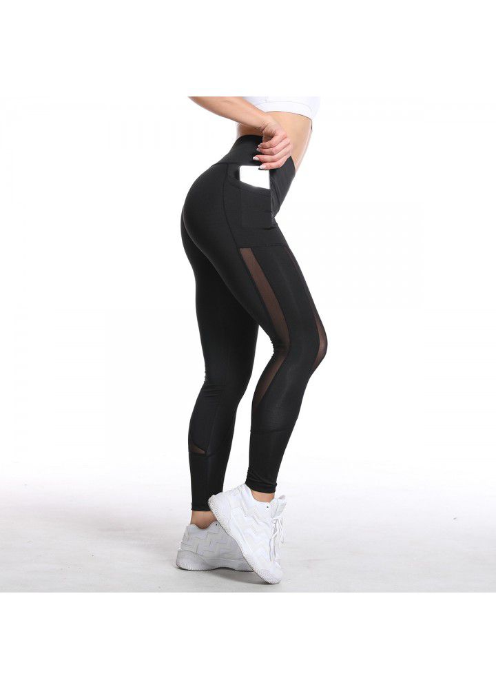 Cross border exclusive Amazon eBay Pocket Yoga Pants women's mesh stitching hip lifting tight sports running fitness pants