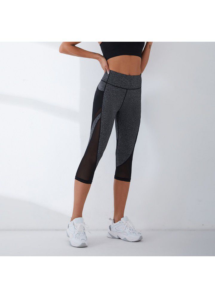 2021 new printed Yoga Pants cross border training high stretch fitness foreign trade pocket Capris women's sports pants