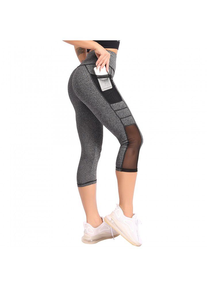 Amazon European and American sports Capris women's side pocket tight high waist fitness pants women's foreign trade fitness pants