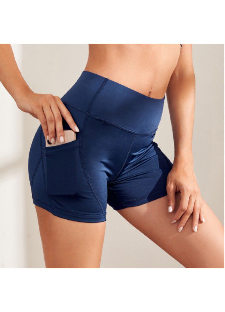 2021 new European and American sports shorts fitness women's mesh splicing tights side pocket cross border Yoga Pants