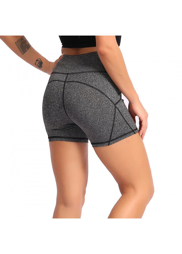 2021 new European and American sports shorts fitness women's mesh splicing tights side pocket cross border Yoga Pants
