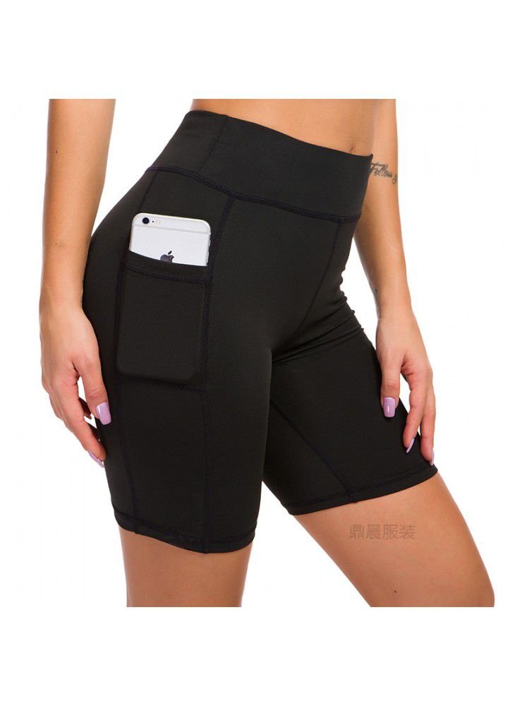 European and American cross border Capris Amazon sports shorts High Waist Stretch women's yoga pants pocket stitching Leggings