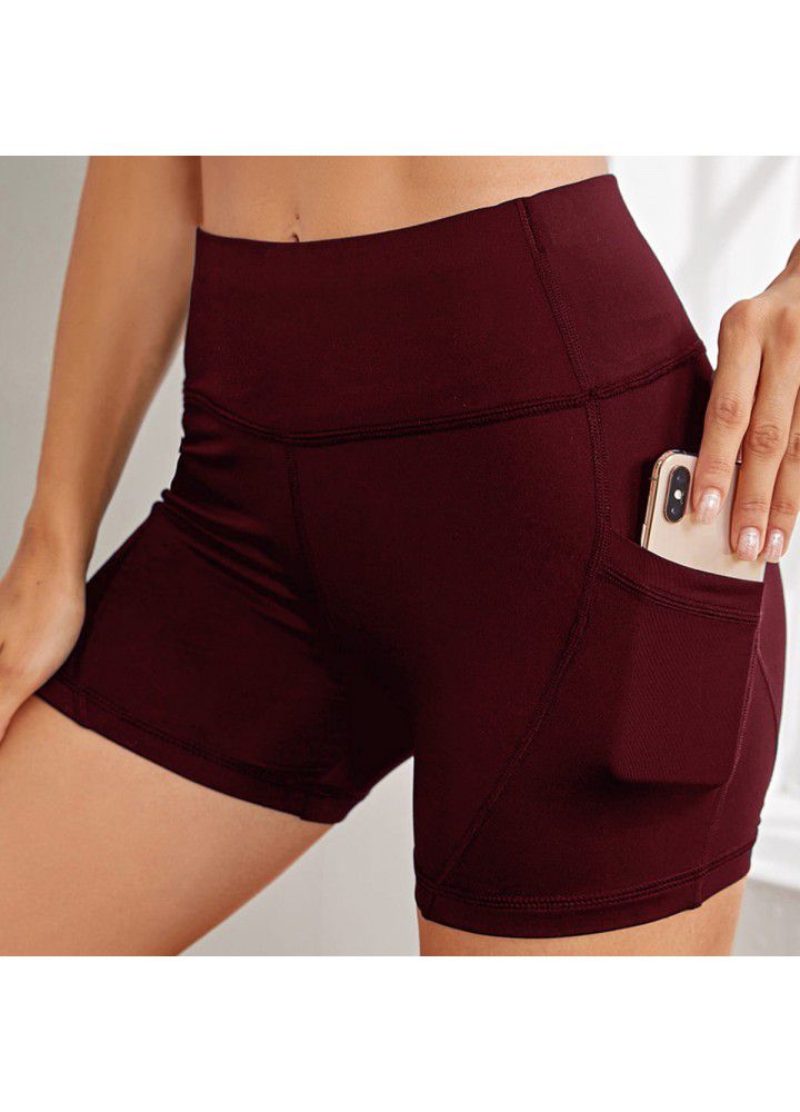 2021 new European and American sports shorts fitness women's mesh splicing tights side pocket cross border Yoga Pants