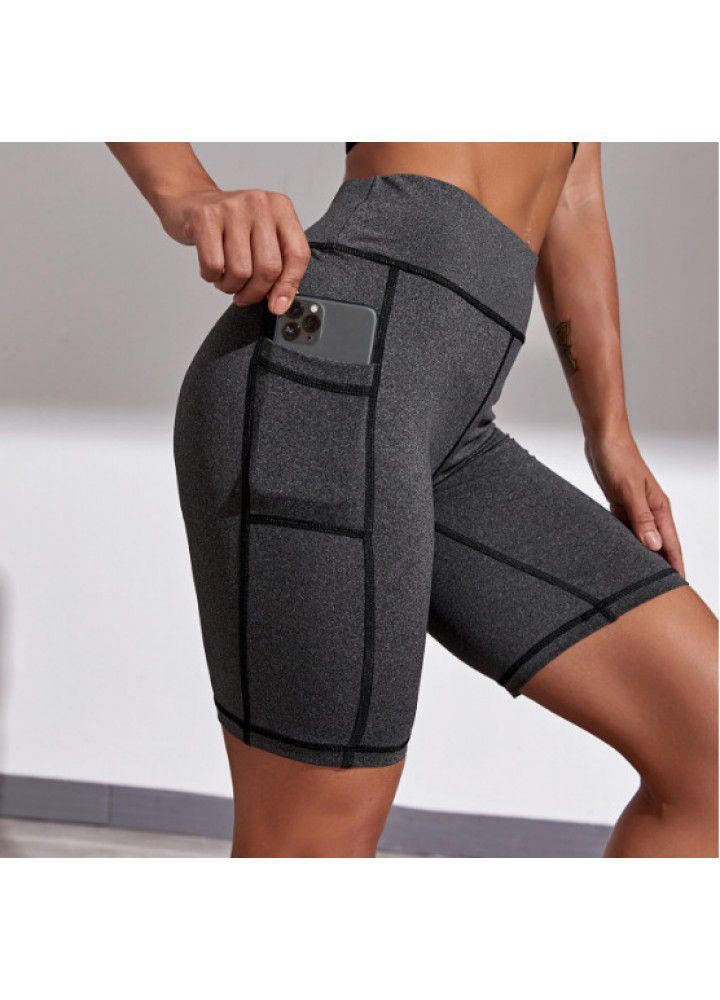 European and American cross border Capris Amazon sports shorts High Waist Stretch women's yoga pants pocket stitching Leggings