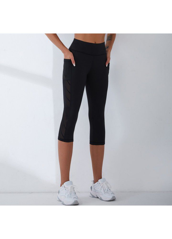 2021 new yoga pants cross border training high stretch fitness foreign trade pocket Capris European and American women's sports pants
