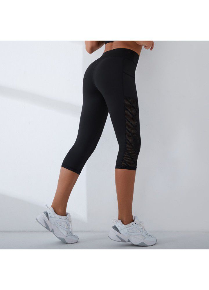 2021 new yoga pants cross border training high stretch fitness foreign trade pocket Capris European and American women's sports pants