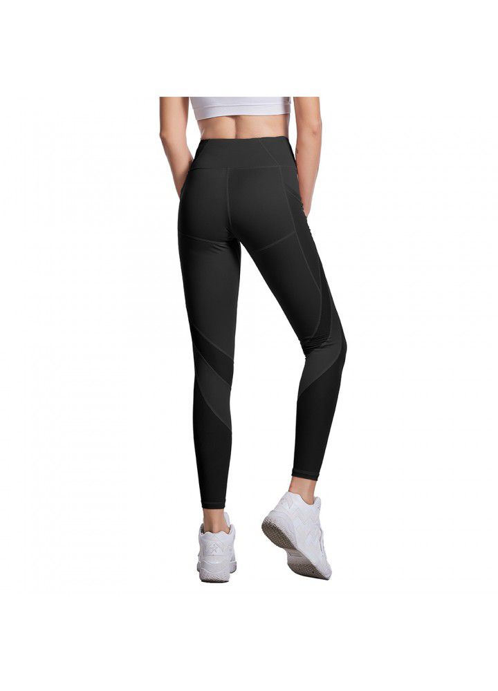 2020 express Fitness Yoga Pants cross border mobile phone pocket sports pants new mesh stitching Leggings in Europe and America