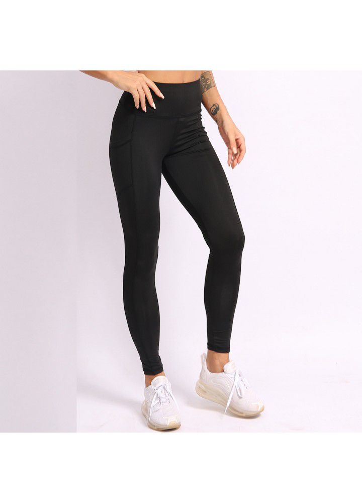 Cross border pocket sports tights women's European and American High Waist Stretch Yoga Pants running peach hip fitness pants women's nine cent