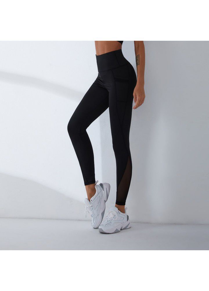 2021 European and American new yoga pants women's cross border slim high waist fitness pants running sports pants two side pocket Capris