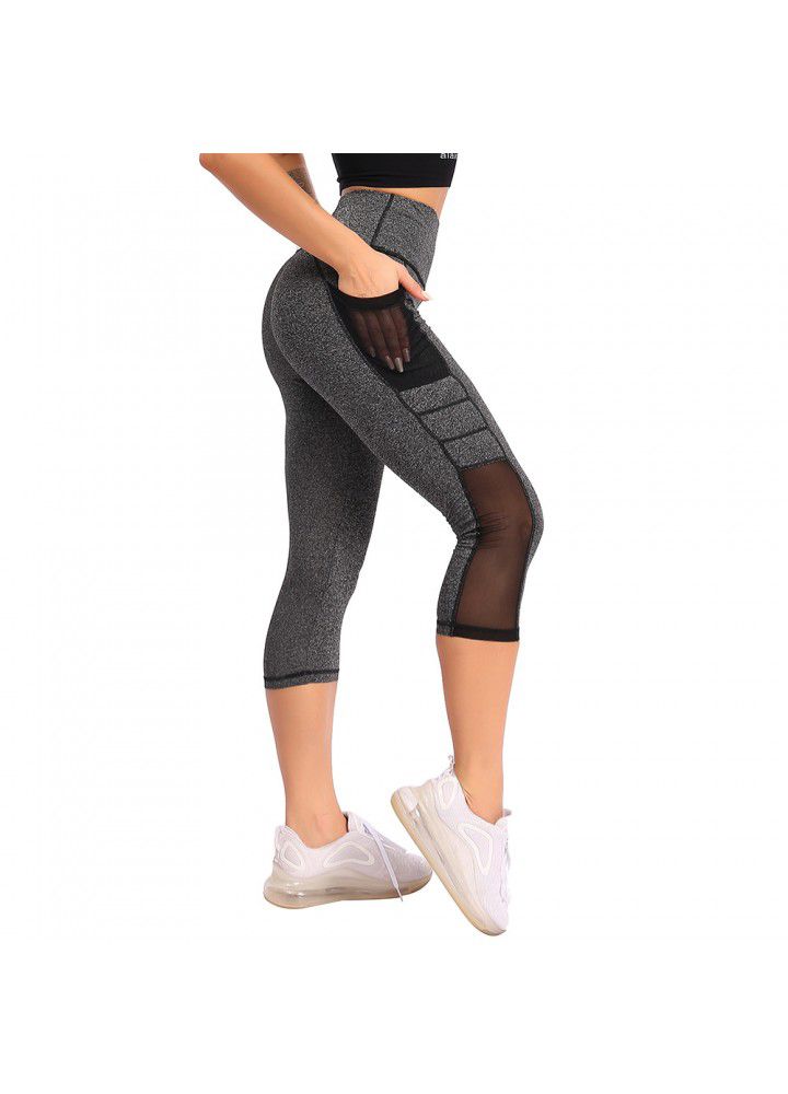 Amazon European and American sports Capris women's side pocket tight high waist fitness pants women's foreign trade fitness pants