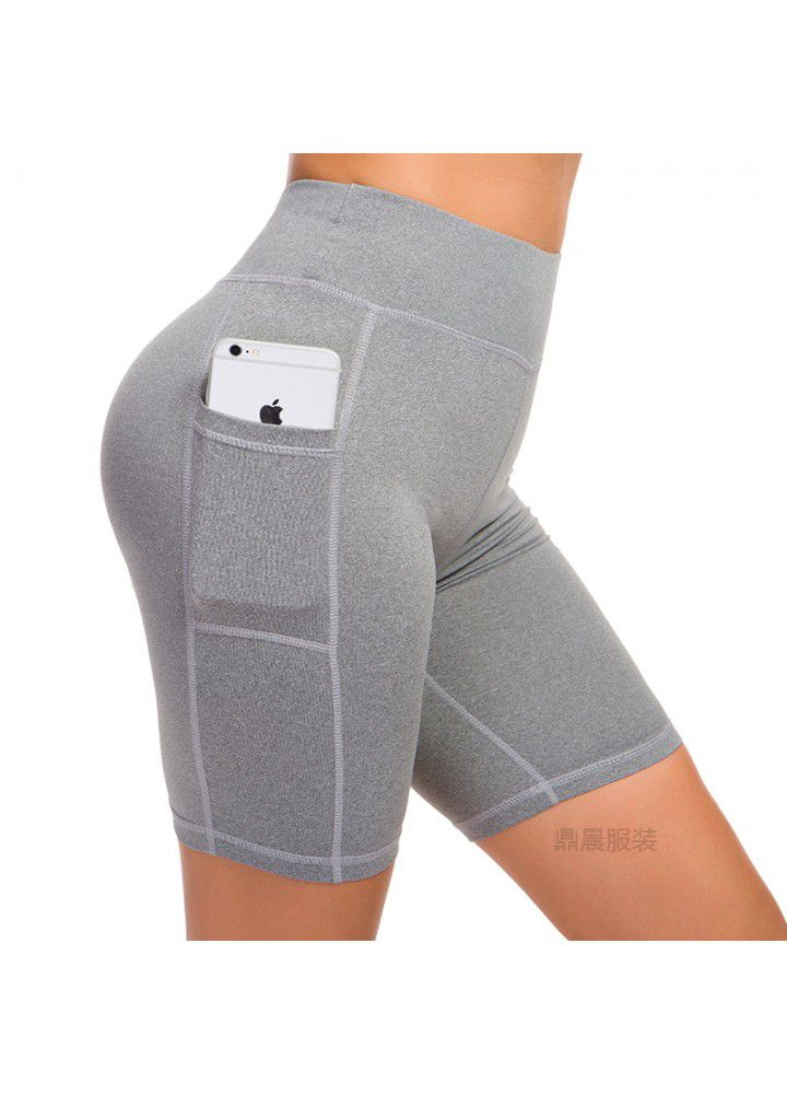 European and American cross border Capris Amazon sports shorts High Waist Stretch women's yoga pants pocket stitching Leggings