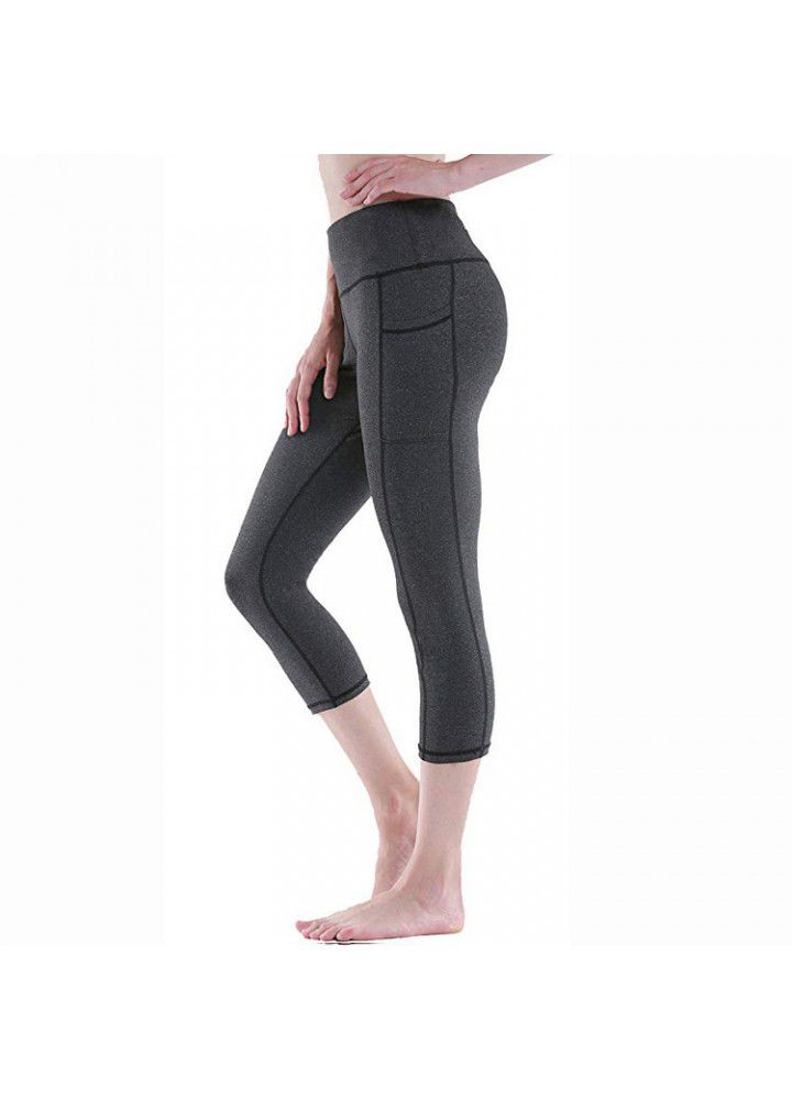 European and American high waist Yoga Capris wish foreign trade solid color mobile phone pocket women's Yoga Pants cross border fitness pants women