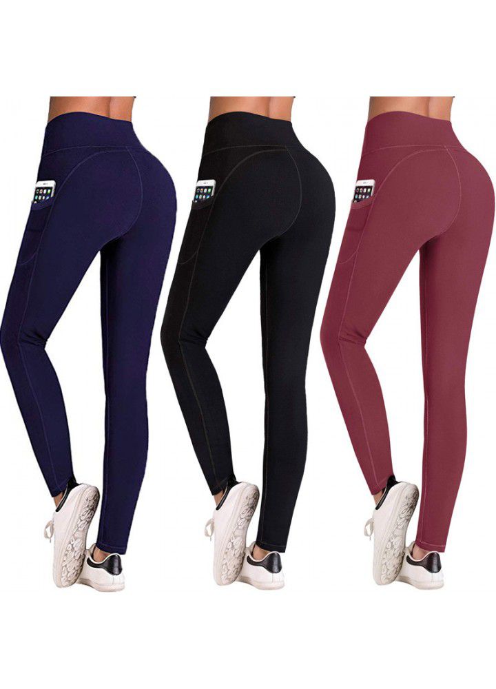 Foreign trade yoga pants, European and American running sports fitness pants, Amazon side mobile phone pocket sports underpants