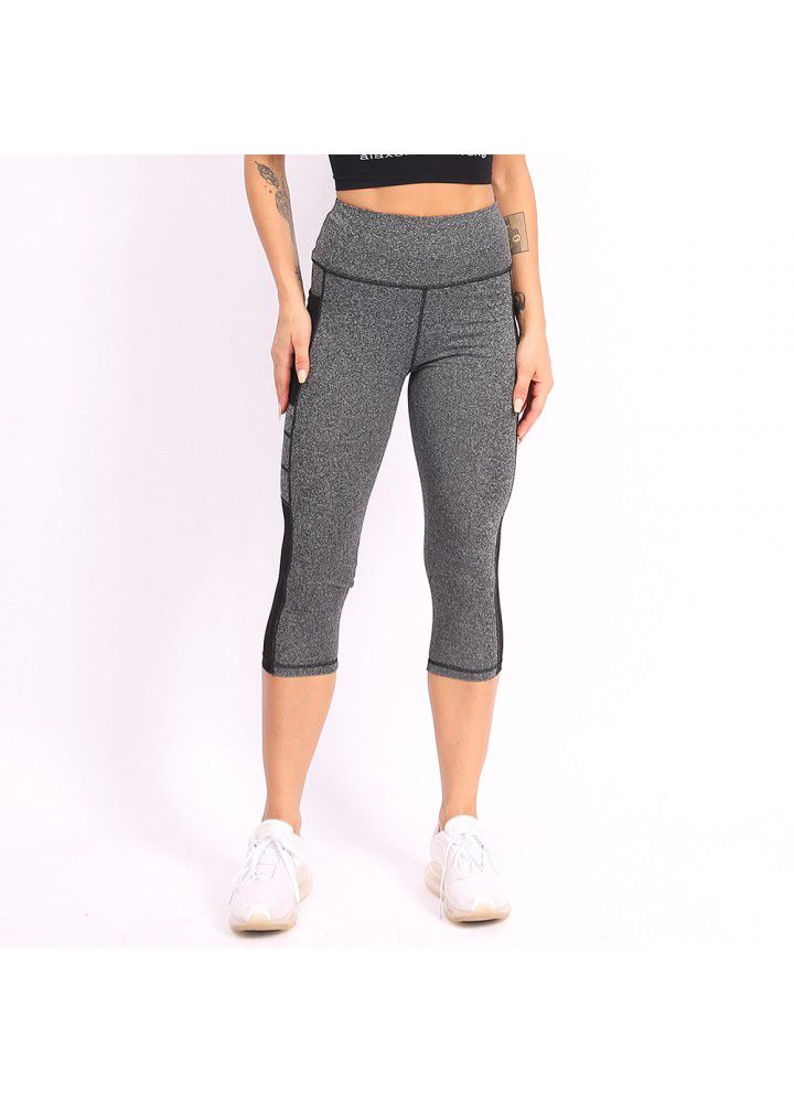 Amazon European and American sports Capris women's side pocket tight high waist fitness pants women's foreign trade fitness pants