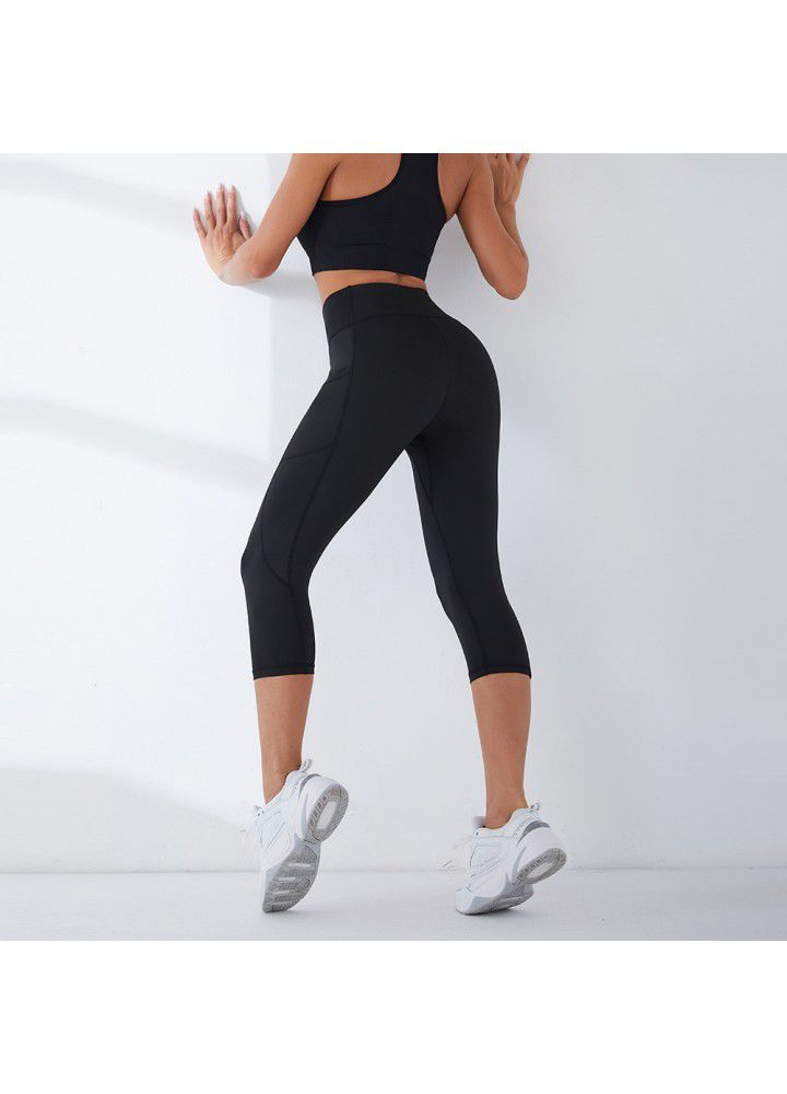 Cross border fitness pants quick sell Capris side pocket high waist hip sexy Leggings European and American Yoga Pants female