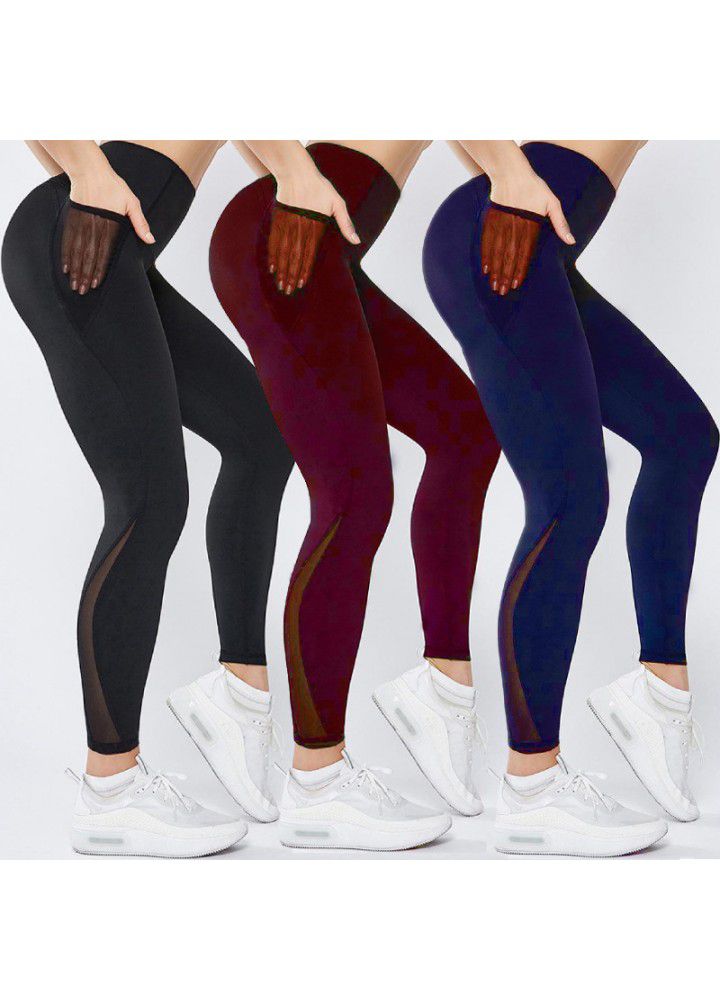 Cross border Yoga Pants Amazon Capris foreign trade running fitness pants European and American mobile phone side pocket sports Leggings