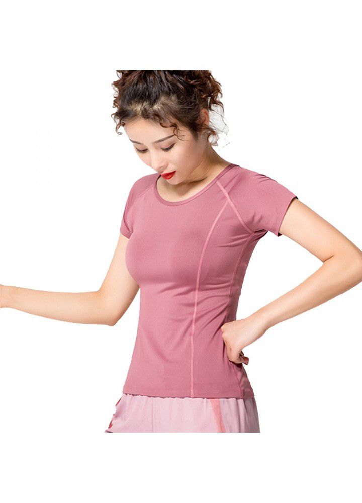 Cross border Yoga short sleeve t-shirt female mesh quick drying clothes sexy back yoga clothes European and American running fitness clothes