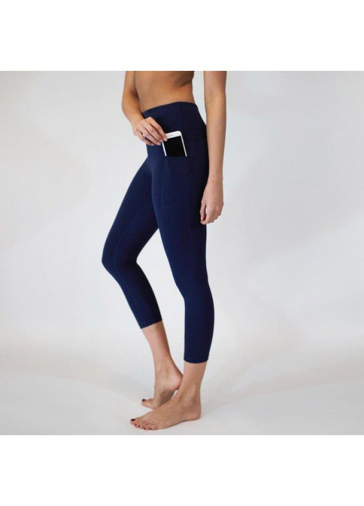 European and American high waist Yoga Capris wish foreign trade solid color mobile phone pocket women's Yoga Pants cross border fitness pants women