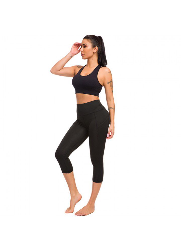 Amazon popular fitness pants cross border slant pocket high waist Yoga Capris Leggings European and American sports pants