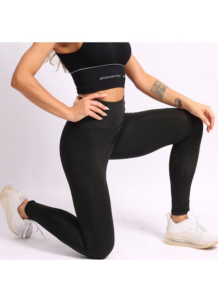 European and American hip pants fitness suit women's tight high waist elastic Leggings cross border running sports Yoga Pants