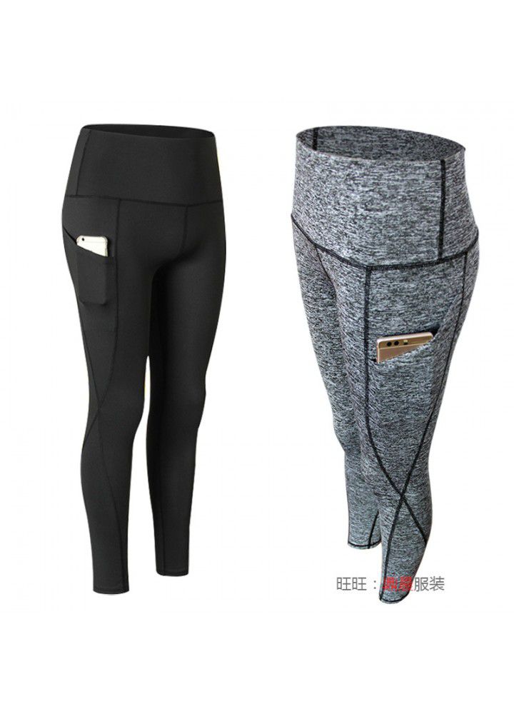 Cross border running pants high waist Fitness Yoga Pants women's European and American pocket tights Amazon popular yoga pants