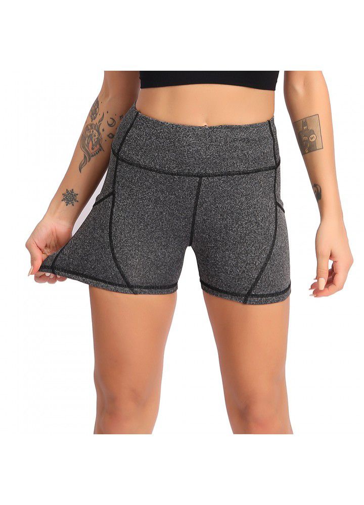 2021 new European and American sports shorts fitness women's mesh splicing tights side pocket cross border Yoga Pants