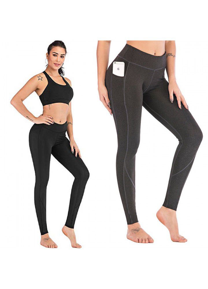 Cross border new quarter Yoga Pants European and American sports pants high waist tight Yoga Pants women's mobile phone pocket fitness pants