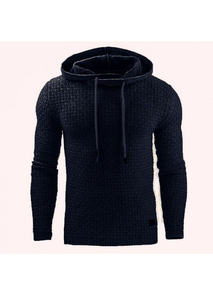 Autumn and winter new European and American men's Jacquard sweater long sleeve Hoodie warm color hooded sport Pullover coat in stock