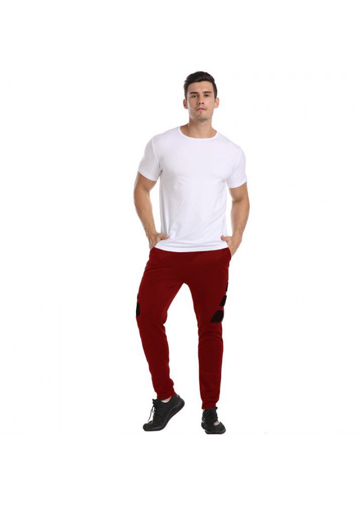 Summer new men's casual European and American men's T-shirt set solid round neck men's T-shirt + color matching sports pants