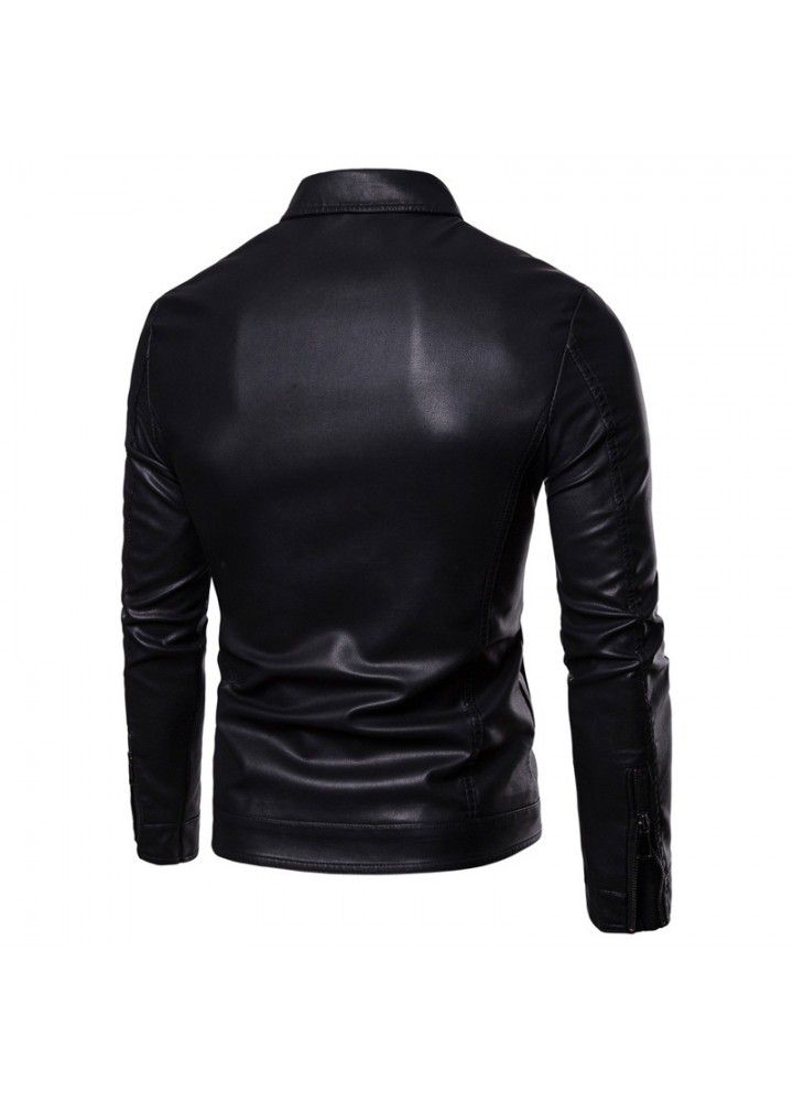 Foreign trade Amazon fall / winter 2019 new men's trend lapel jacket stereo Multi Pocket Pu wash leather men's wear