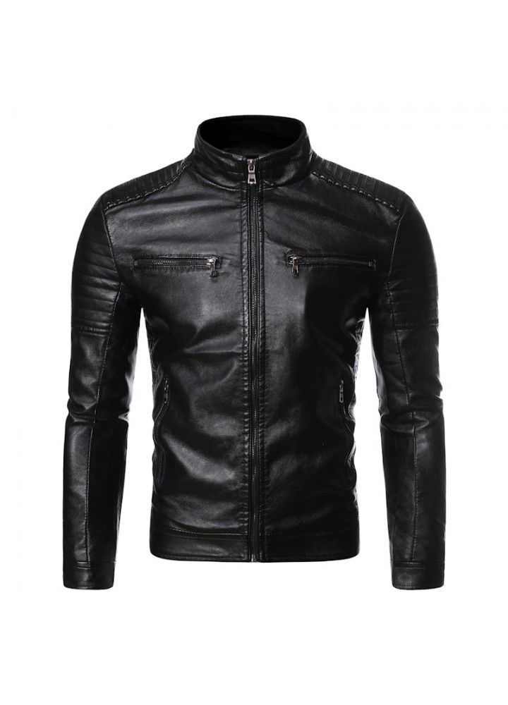 Foreign trade Amazon's new men's European and American leisure stand collar motorcycle leather jacket jacket fashion in autumn and winter of 2019