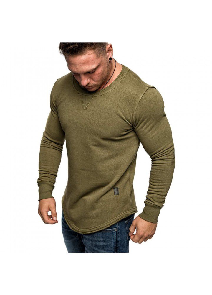 2020 foreign trade men's solid color round neck long sleeve T-shirt splicing personality European and American style long T-shirt European and American size casual wear