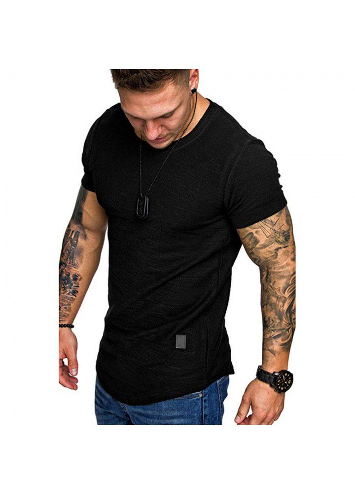2020 new men's short sleeve T-shirt foreign trade European slubby cotton solid round neck t-shirt men's base shirt men's top