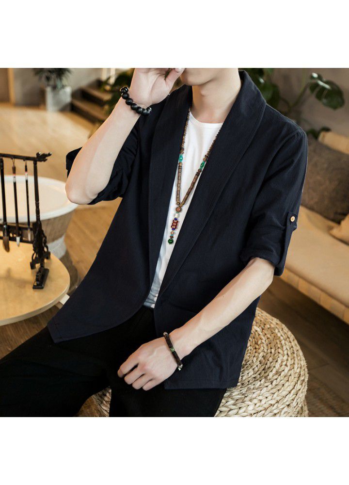 2020 new Chinese style retro Daopao Cape home Chinese Costume Large casual Chinese Cape Jacket for men