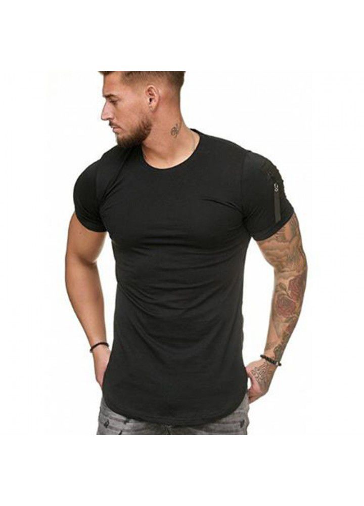 2020 foreign trade Amazon wish men's wear European and American leisure sports slim solid color round neck t-shirt men's short sleeve