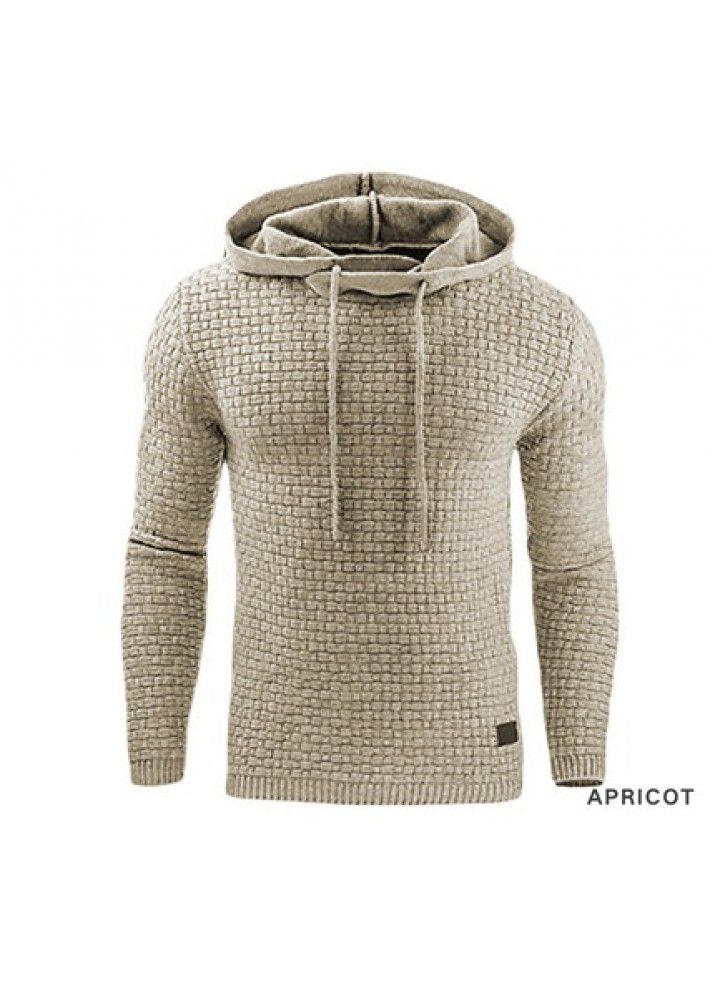 Autumn and winter new European and American men's Jacquard sweater long sleeve Hoodie warm color hooded sport Pullover coat in stock