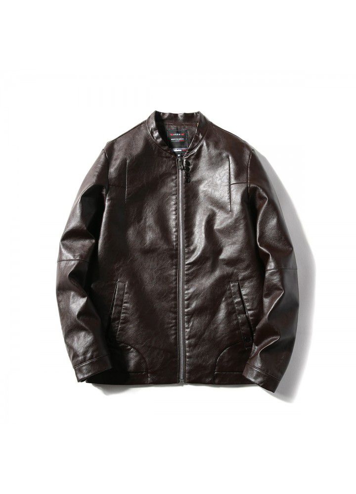 Foreign trade Amazon express fall and winter 2018 new men's PU leather collar large men's jacket