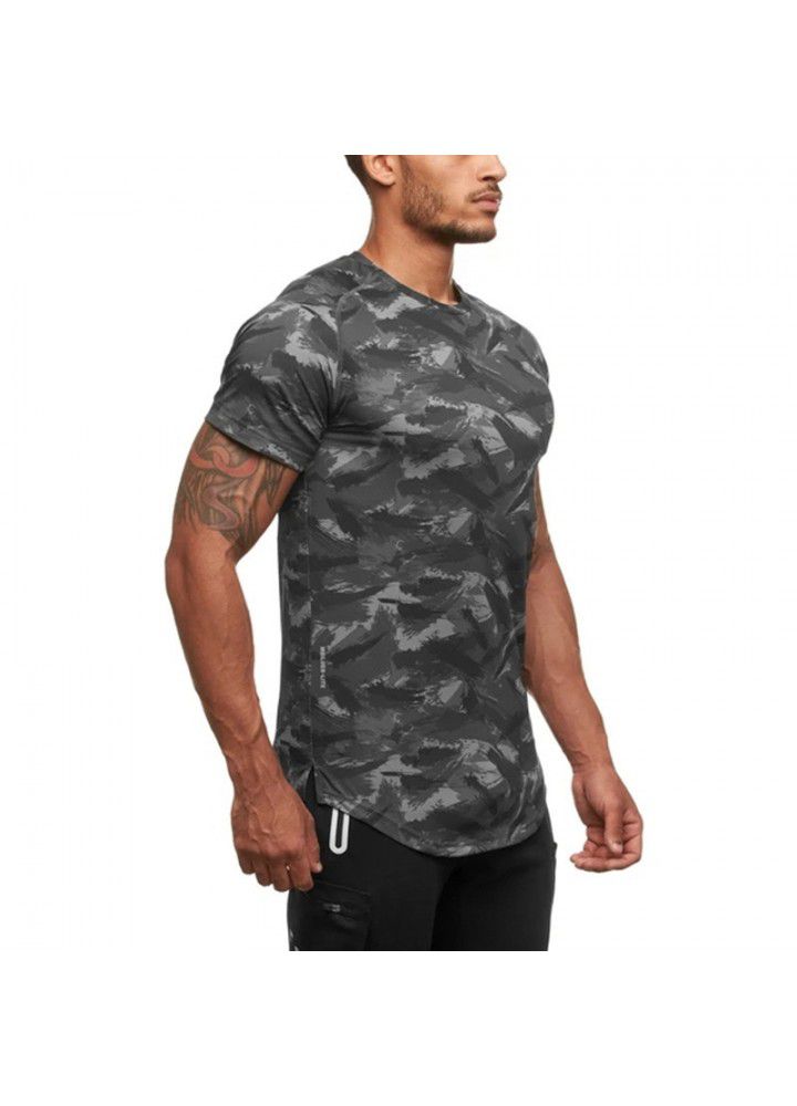 European and American summer new round neck sports fitness camouflage t-shirt men's sweat training short sleeve factory direct sales