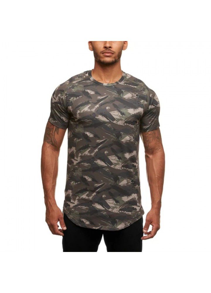 European and American summer new round neck sports fitness camouflage t-shirt men's sweat training short sleeve factory direct sales