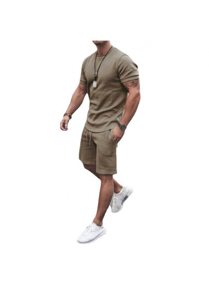 Foreign trade 2021 summer cross border Europe and America Amazon short sleeve shorts two piece sports leisure men's suit in stock