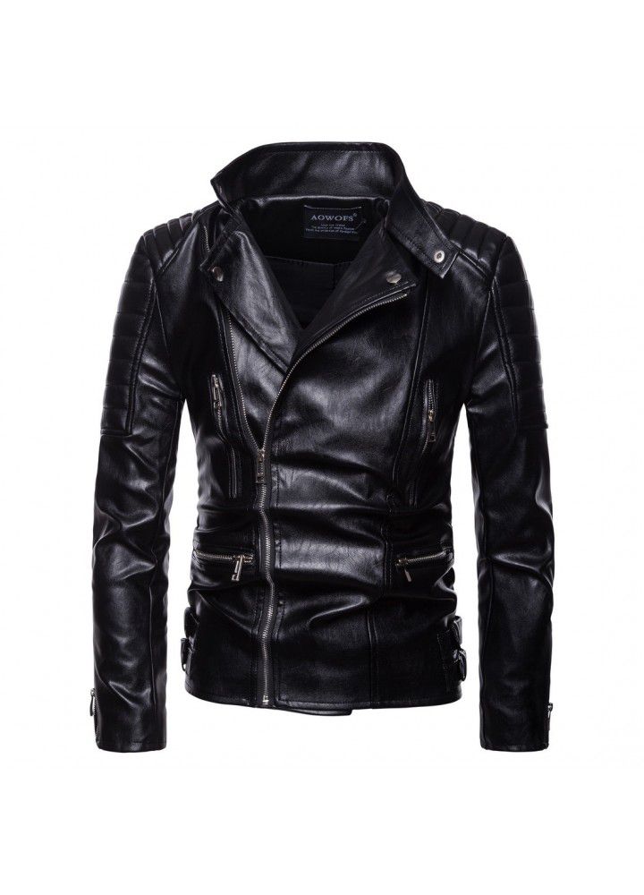 Cross border supply new men's clothing in autumn 2018 Kali locomotive leather coat lapel leather coat large size leather jacket fashion