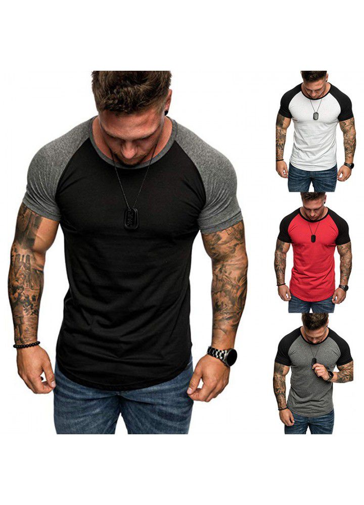 2021 foreign trade men's summer new European color matching sports loose casual fashion short sleeve t-shirt men's base shirt
